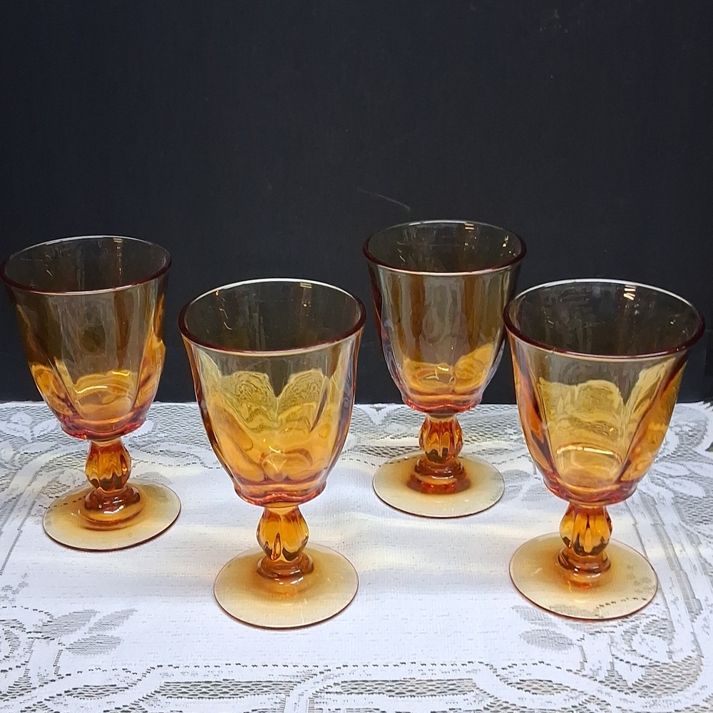 Tiffin Franciscan Canterbury II Amber water Goblets(4)